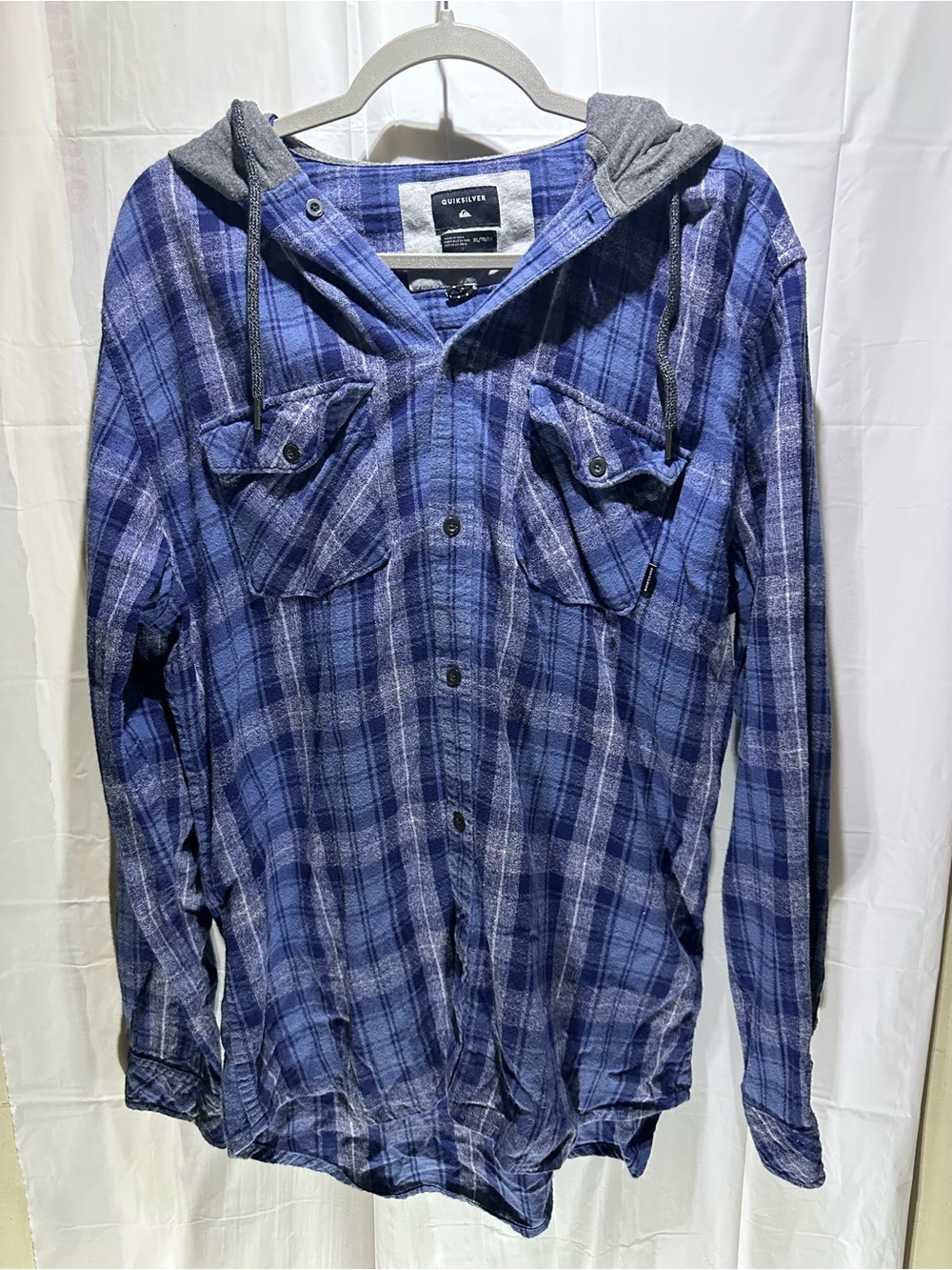Quiksilver Plaid Hooded Flannel Shirt Button Up Regular Fit Sz XL Cotton